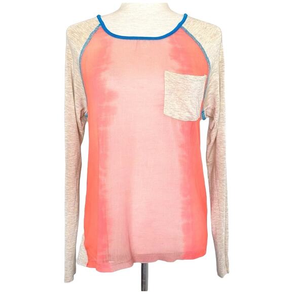 JOLT Sheer Front Casual Long Sleeve Shirt Size Medium Cream Pink - Picture 1 of 5